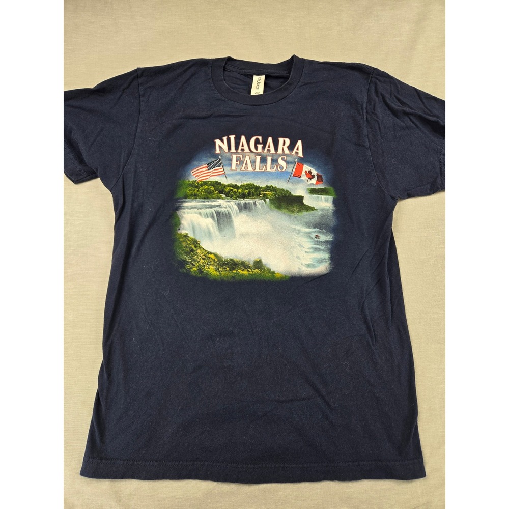 Tultex Niagara Falls Graphic T-Shirt Mens Medium Navy Blue Cotton 202 Travel Tee